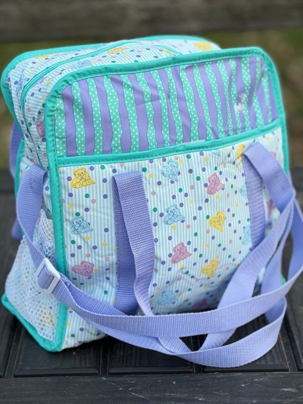 90s Vintage vinyl teddy bear print diaper bag